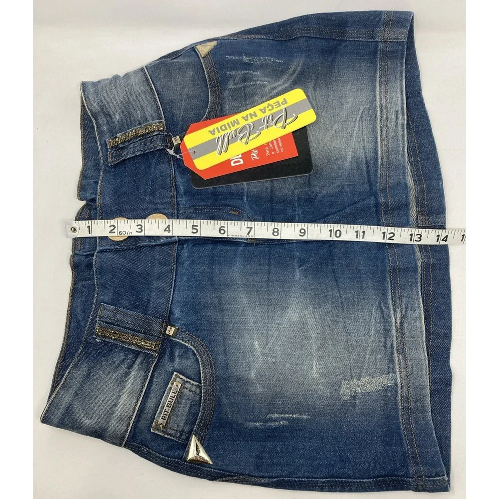 Pit Bull Denim Jean Skirt Embroidered Butt Lift Pads‎ Women's Brazil 42 US 7/8
